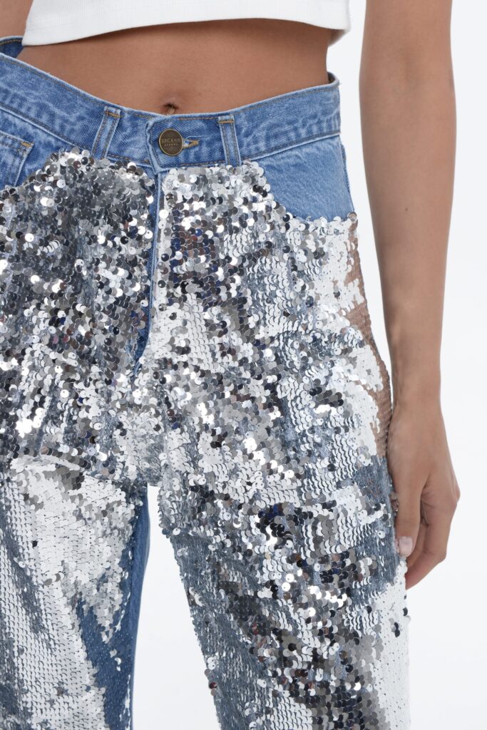Audrey Pants Mid Blue Silver Sequin